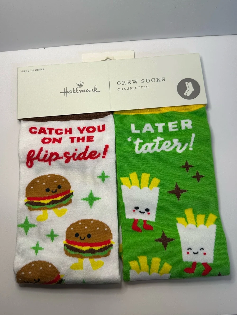 Hallmark New Burger and Fries Set Novelty Print Crew Socks
